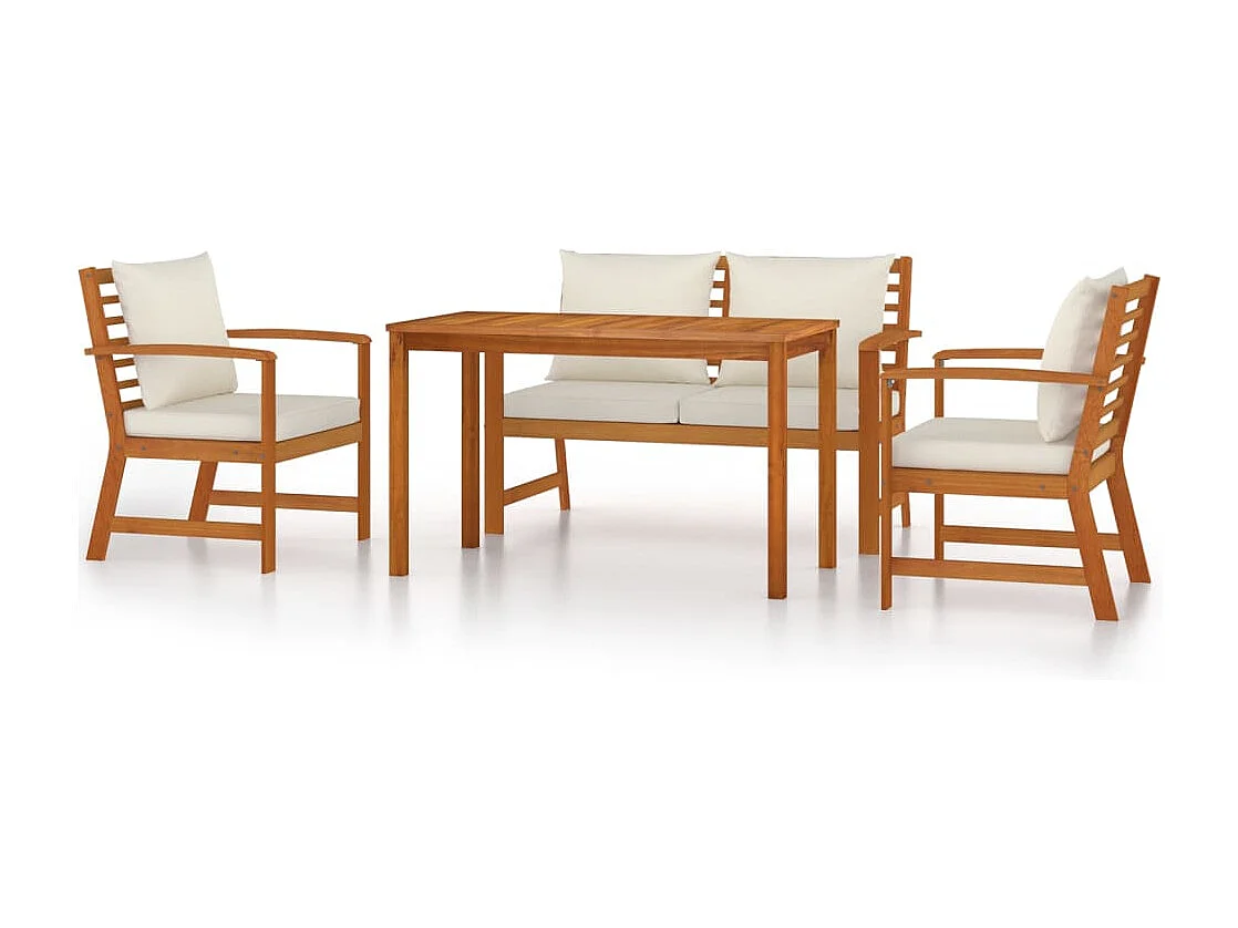 Ensemble à manger de jardin 4 pcs coussins Bois acacia