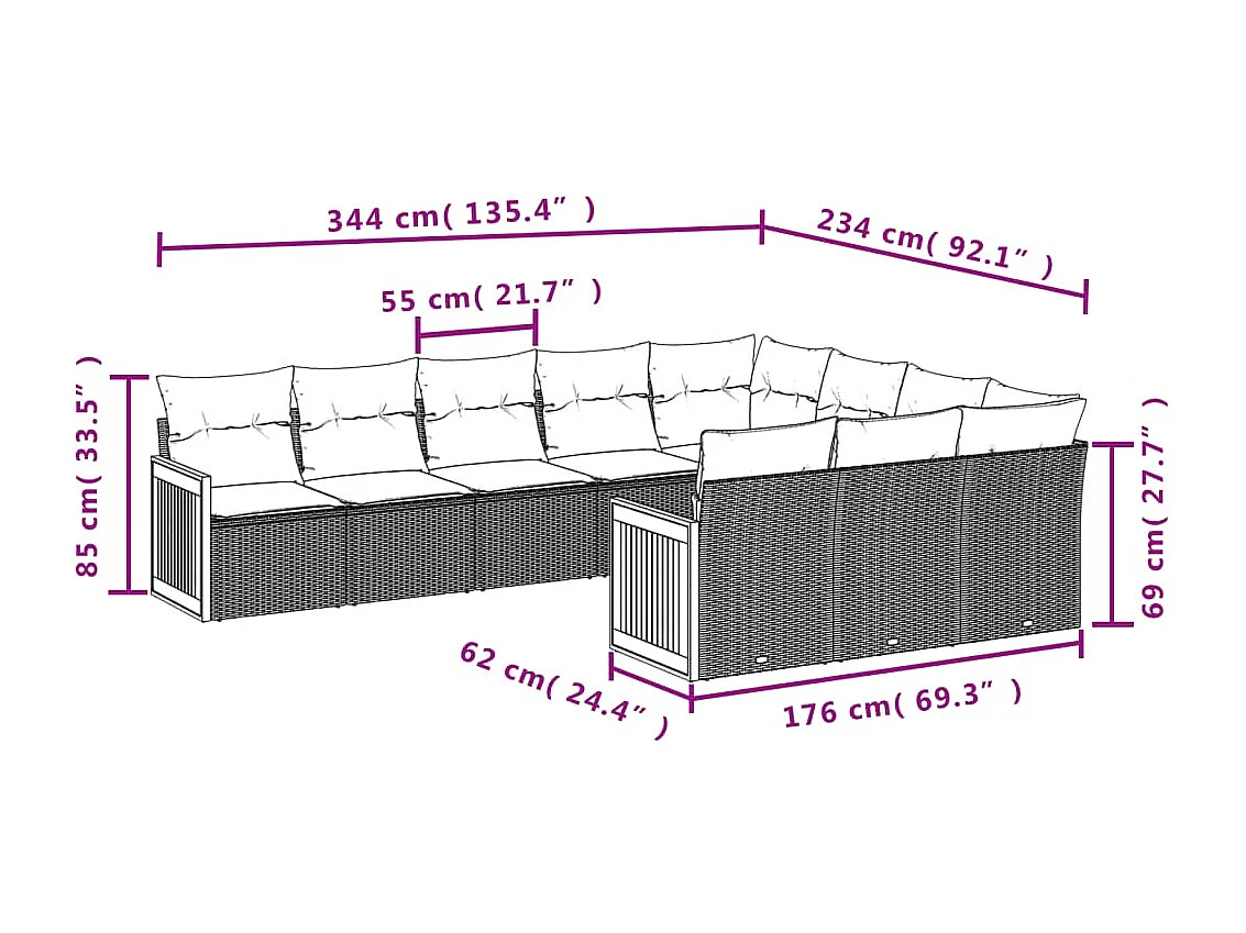 Salon de jardin 10 pcs avec coussins noir résine tressée
