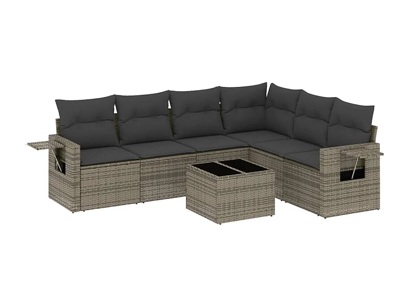 Salon de jardin avec coussins 7 pcs gris résine tressée