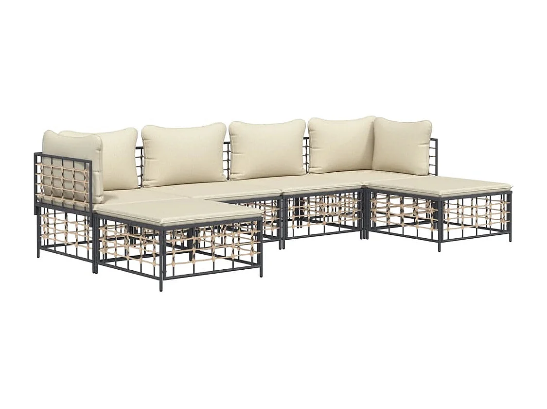 Salon de jardin 6 pcs avec coussins anthracite résine tressée