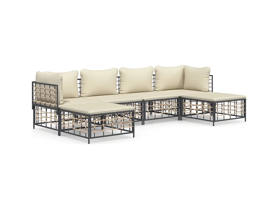 Salon de jardin 6 pcs avec coussins anthracite résine tressée