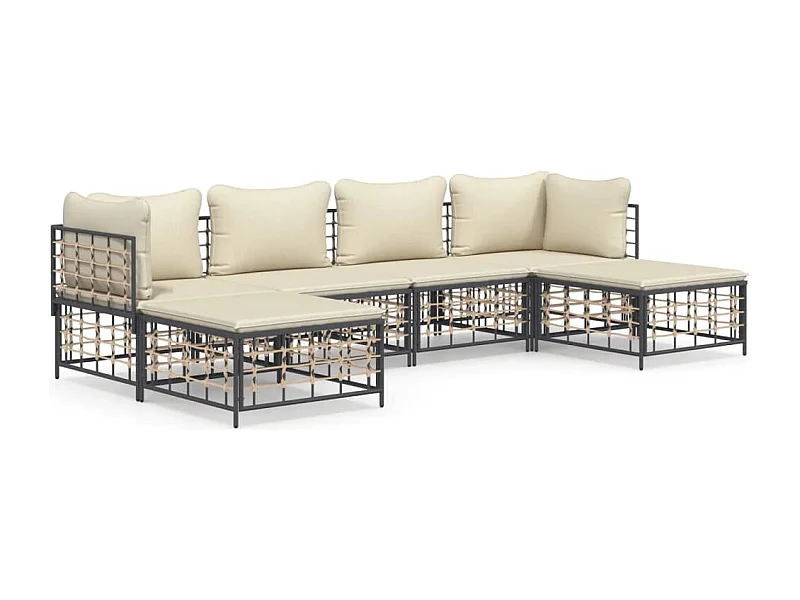 Salon de jardin 6 pcs avec coussins anthracite résine tressée