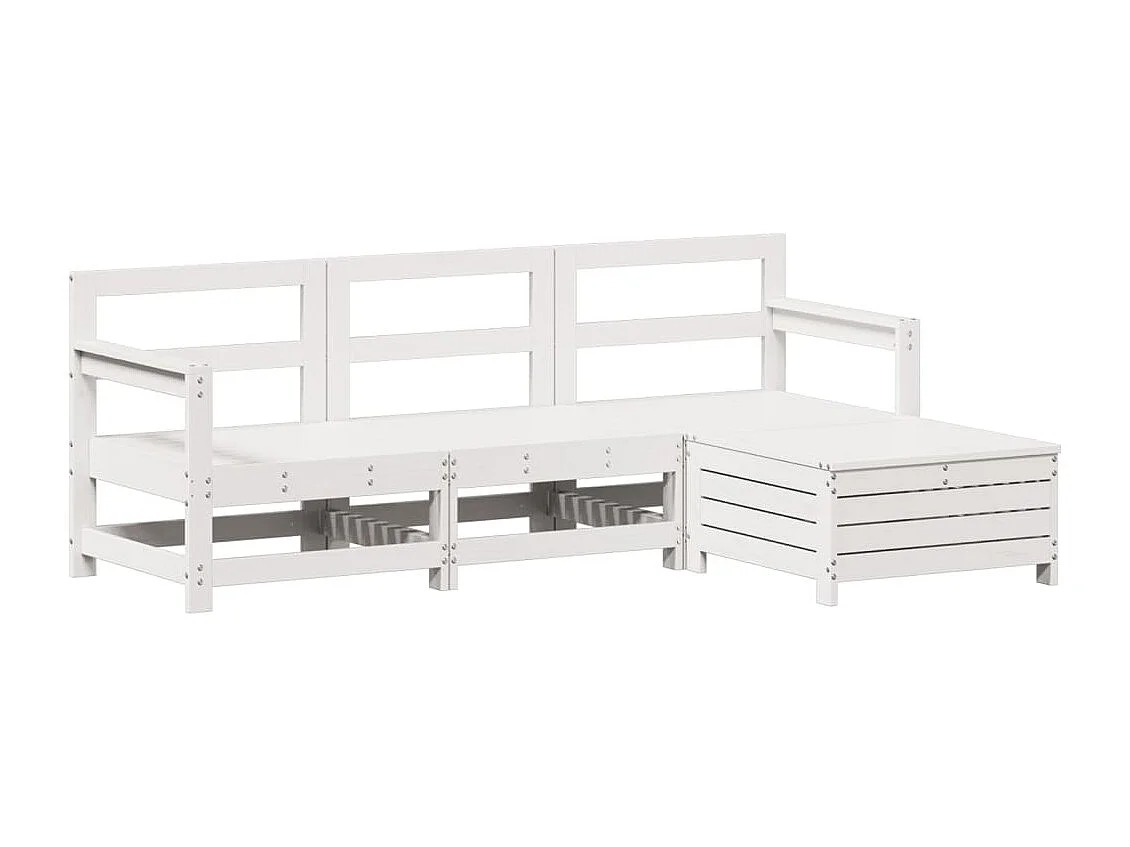 Salon de jardin 4 pcs blanc bois de pin massif