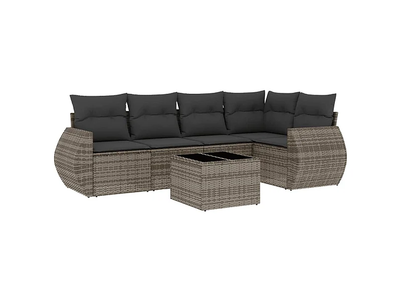 Salon de jardin 6 pcs avec coussins gris résine tressée