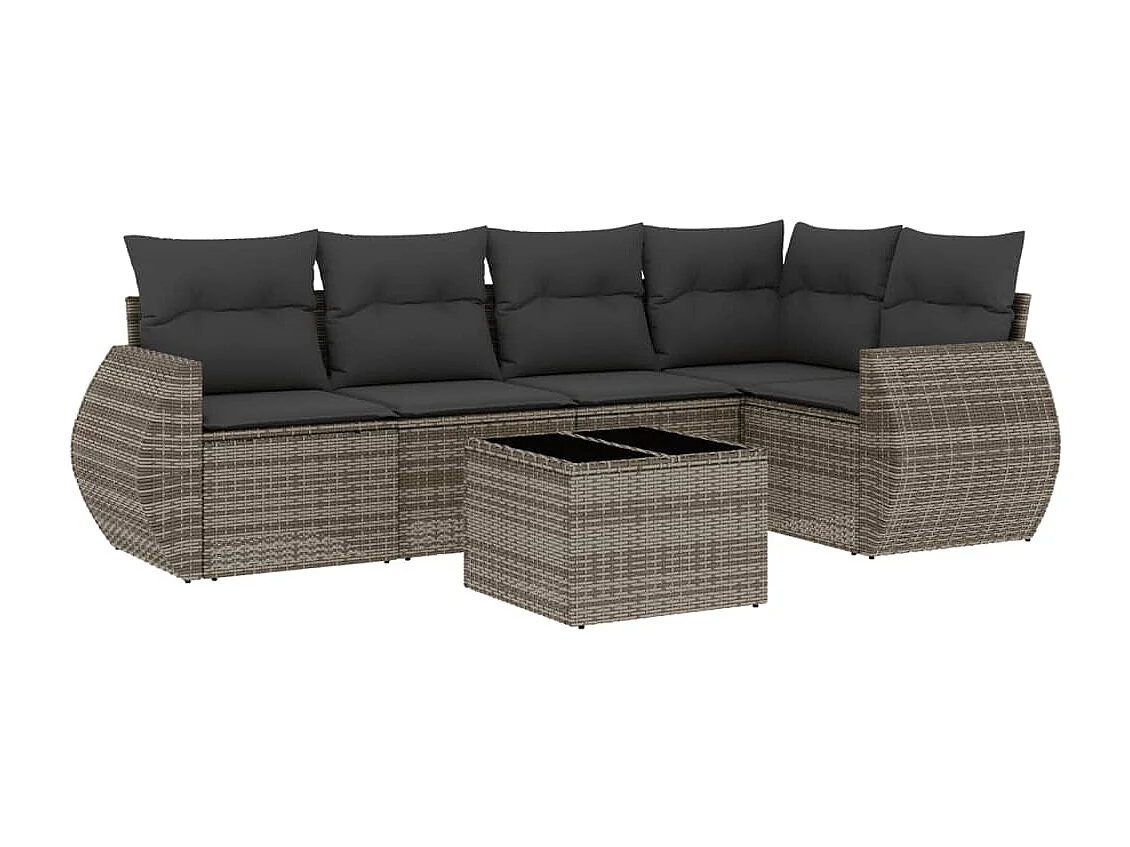 Salon de jardin 6 pcs avec coussins gris résine tressée