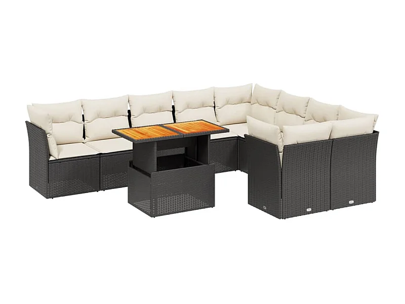 Salon de jardin 10 pcs avec coussins noir résine tressée