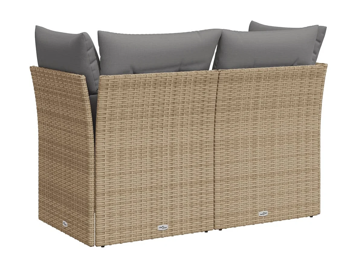 Canapé de jardin avec coussins 2 places beige résine tressée