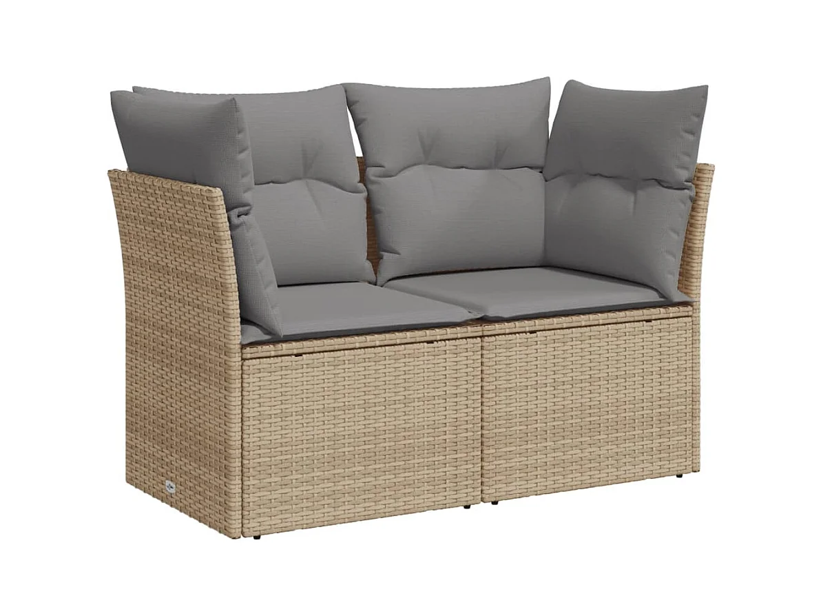 Canapé de jardin avec coussins 2 places beige résine tressée