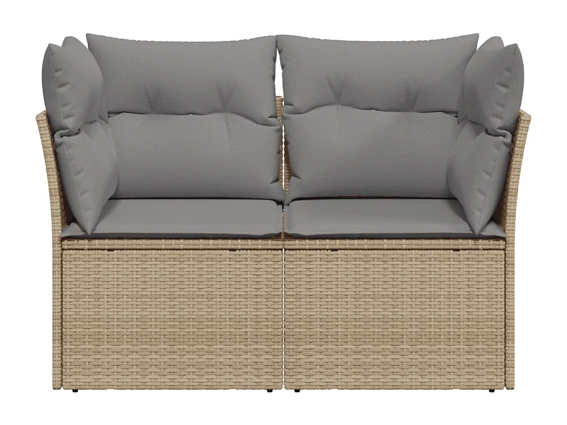 Canapé de jardin avec coussins 2 places beige résine tressée