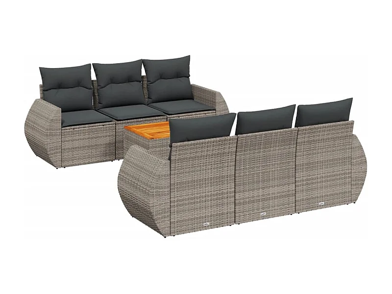 Salon de jardin avec coussins 7 pcs gris résine tressée