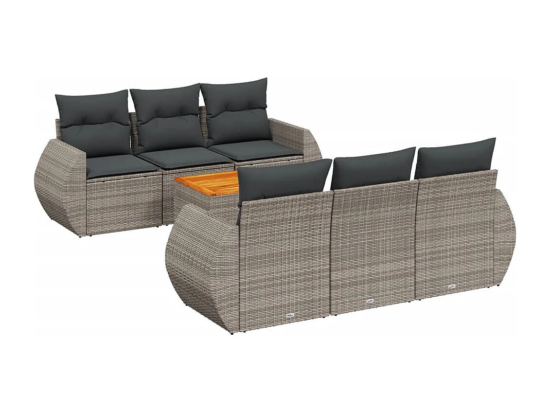 Salon de jardin avec coussins 7 pcs gris résine tressée