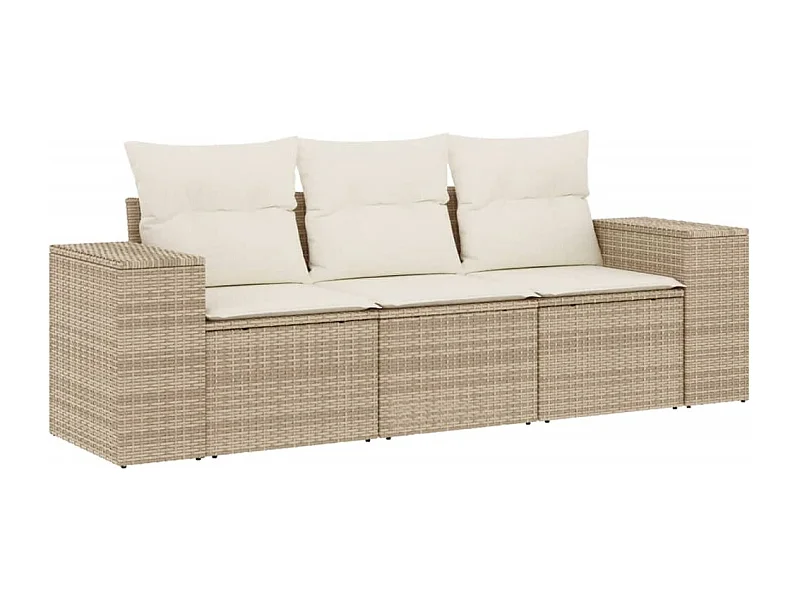 Salon de jardin avec coussins 3 pcs beige résine tressée