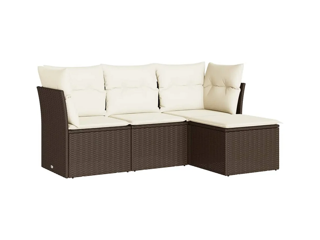 Salon de jardin 4 pcs avec coussins marron résine tressée