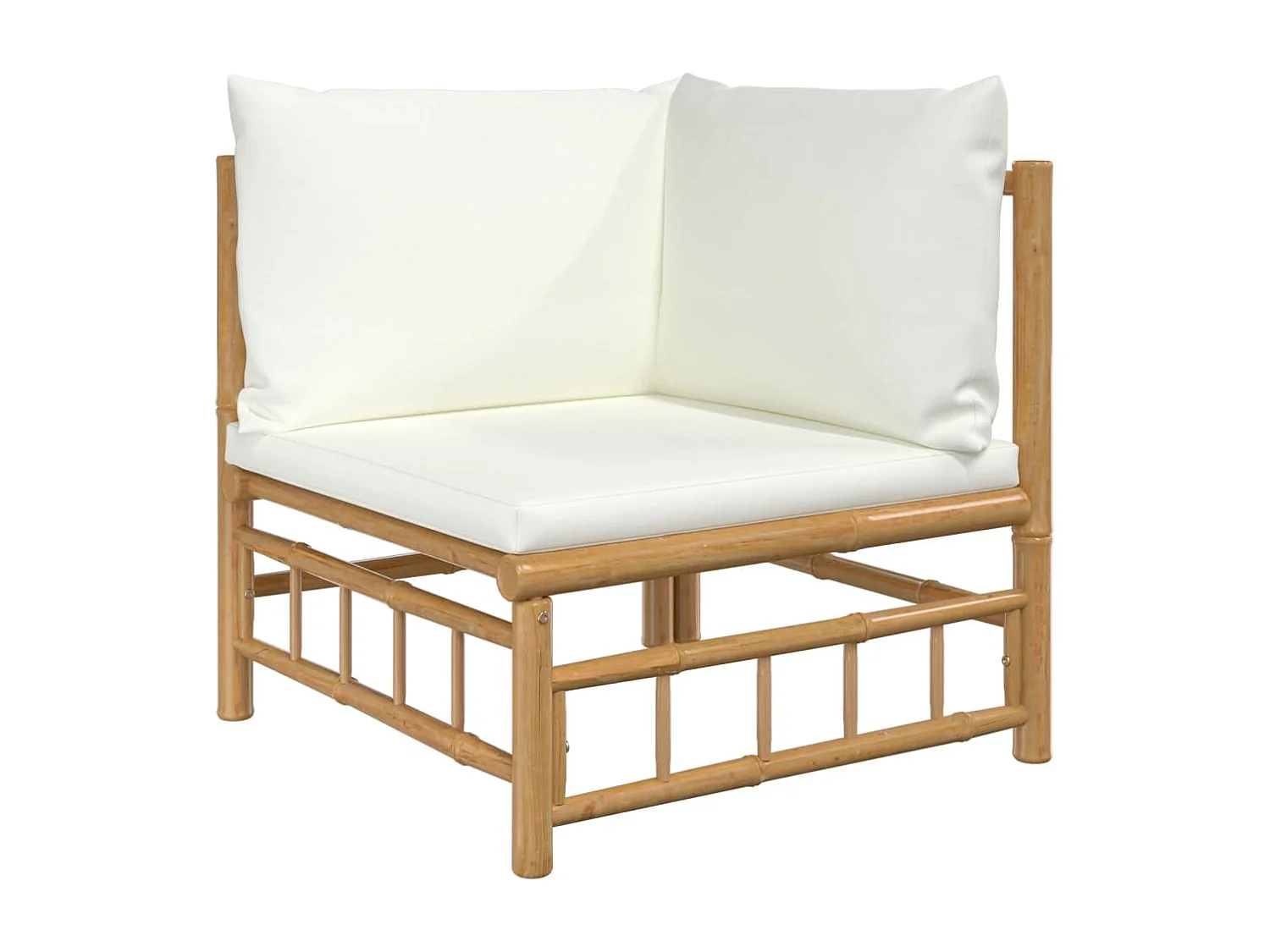 Salon de jardin 3 pcs avec coussins blanc crème bambou