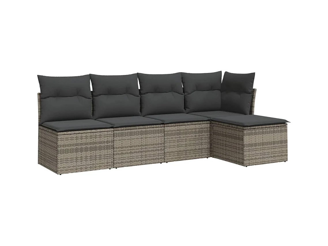 Salon de jardin 5 pcs avec coussins gris résine tressée
