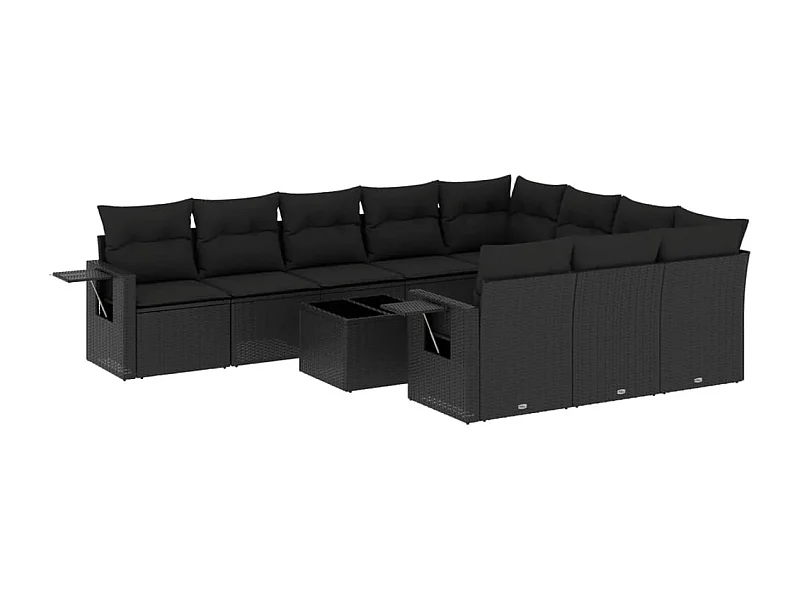 Salon de jardin 11 pcs avec coussins noir résine tressée