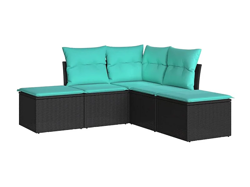 Salon de jardin 5 pcs avec coussins noir résine tressée