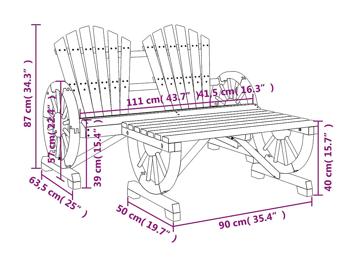 Salon de jardin 2 pcs bois de sapin massif
