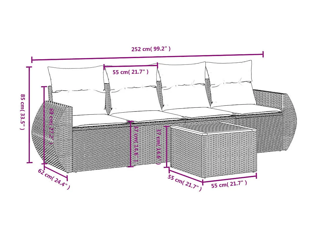 Salon de jardin avec coussins 5 pcs beige résine tressée