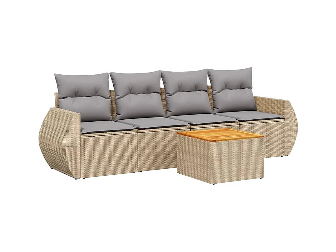Salon de jardin avec coussins 5 pcs beige résine tressée