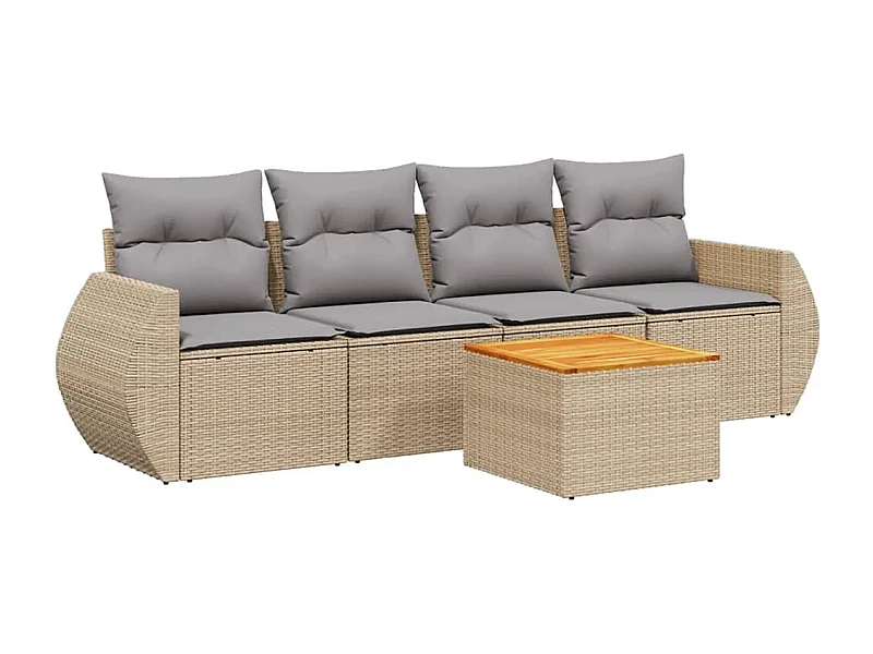 Salon de jardin avec coussins 5 pcs beige résine tressée