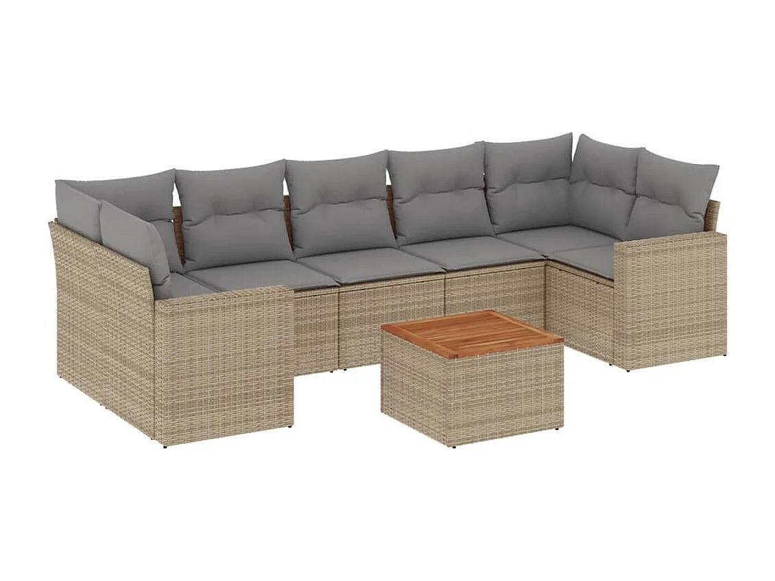 Salon de jardin avec coussins 8 pcs beige résine tressée