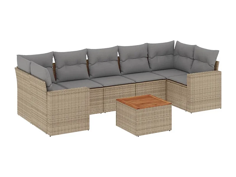 Salon de jardin avec coussins 8 pcs beige résine tressée