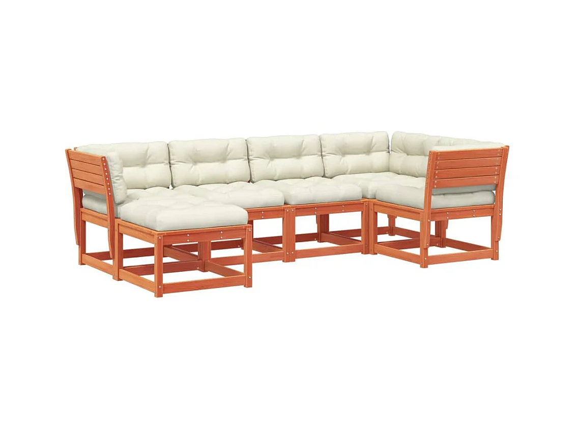 Salon de jardin 6 pcs avec coussins marron bois pin massif