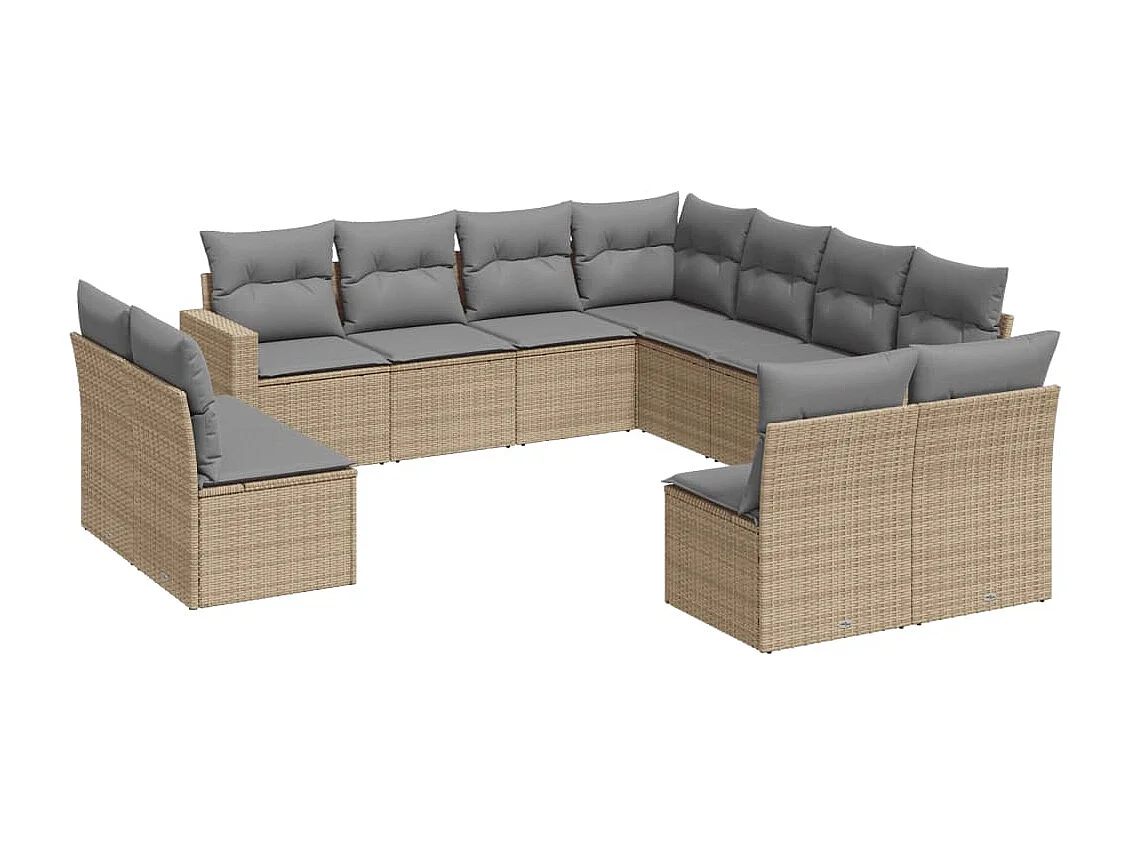 Salon de jardin 11 pcs avec coussins beige résine tressée