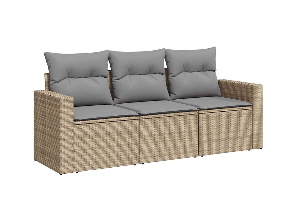 Salon de jardin avec coussins 3 pcs beige résine tressée