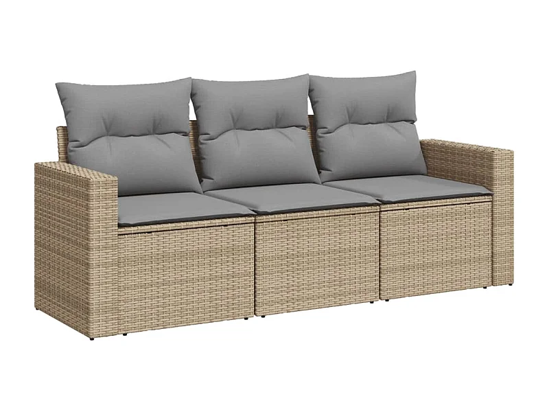 Salon de jardin avec coussins 3 pcs beige résine tressée
