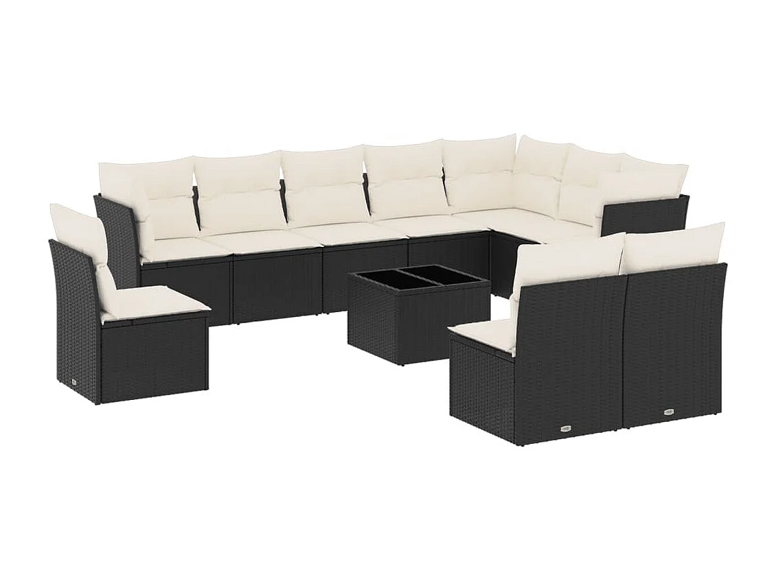 Salon de jardin 11 pcs avec coussins noir résine tressée