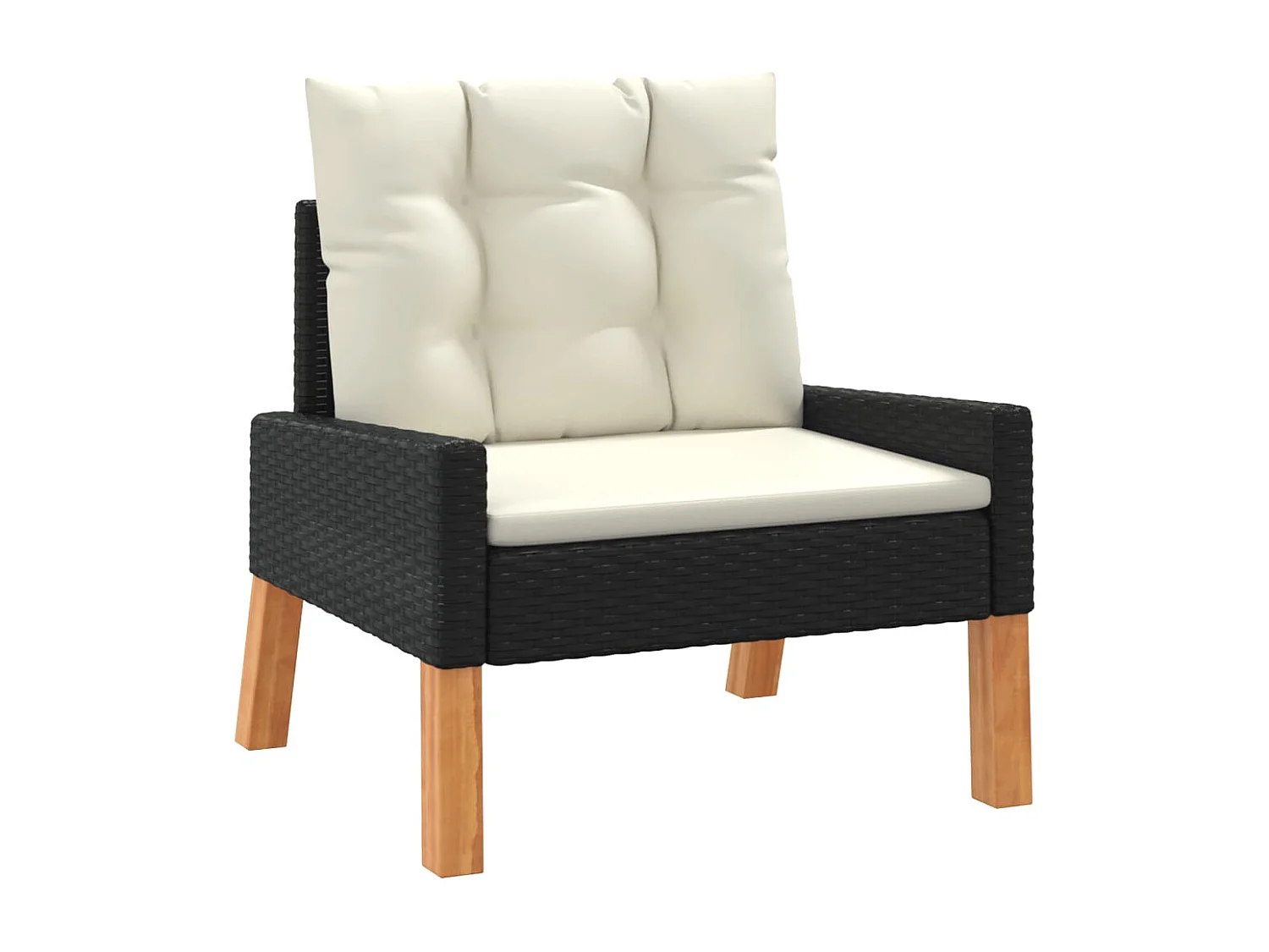 Salon de jardin 4 pcs et coussins Résine tressée et bois massif