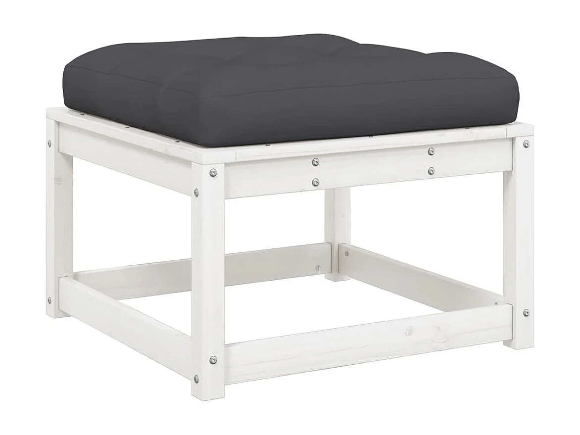 Salon de jardin 3 pcs avec coussins blanc bois massif de pin