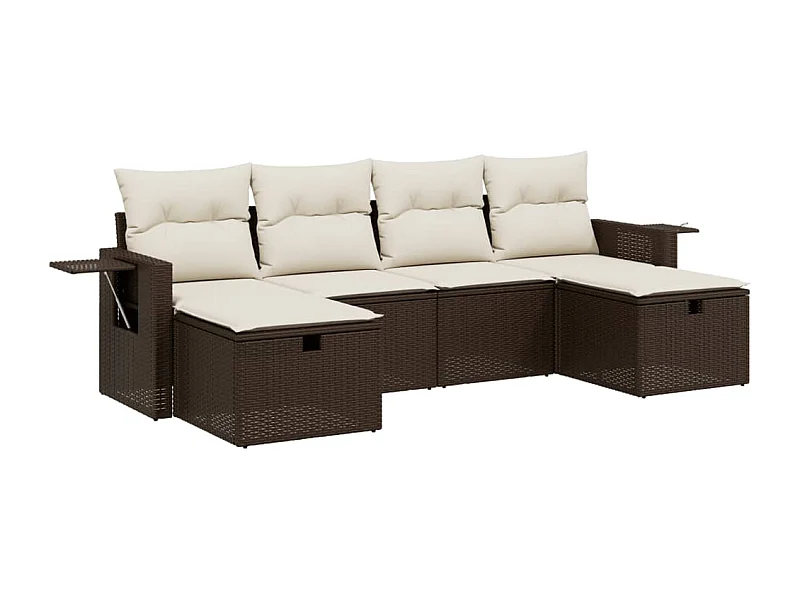 Salon de jardin avec coussins 6 pcs marron résine tressée