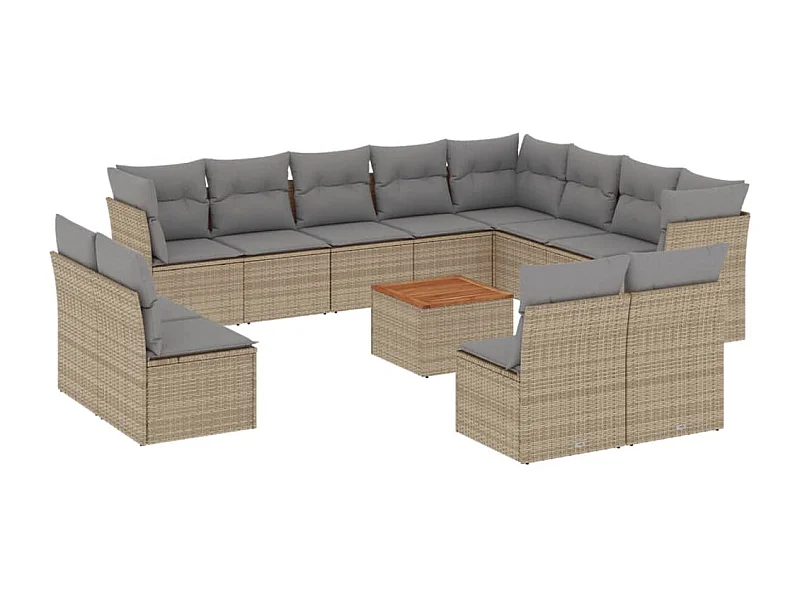 Salon de jardin avec coussins 13 pcs beige résine tressée