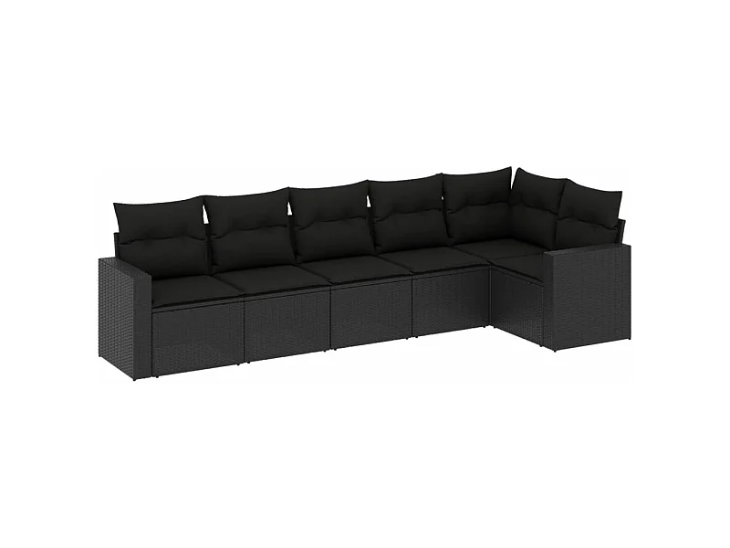 Salon de jardin 6 pcs avec coussins noir résine tressée