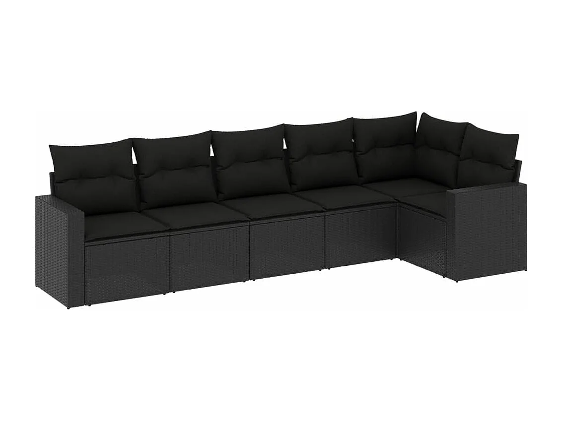 Salon de jardin 6 pcs avec coussins noir résine tressée