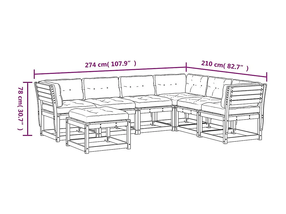 Salon de jardin 7 pcs avec coussins bois massif douglas