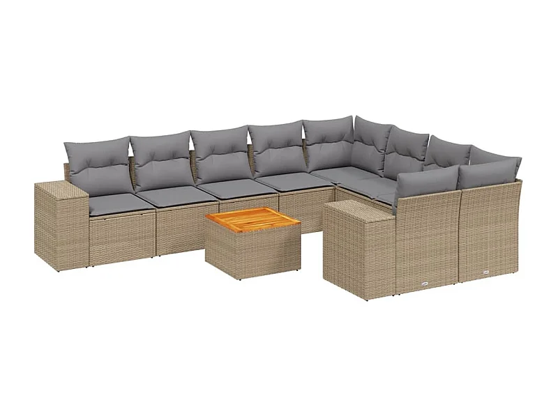 Salon de jardin avec coussins 10 pcs beige résine tressée
