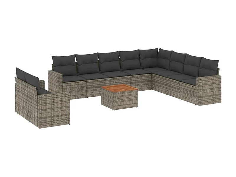 Salon de jardin 11 pcs avec coussins gris résine tressée