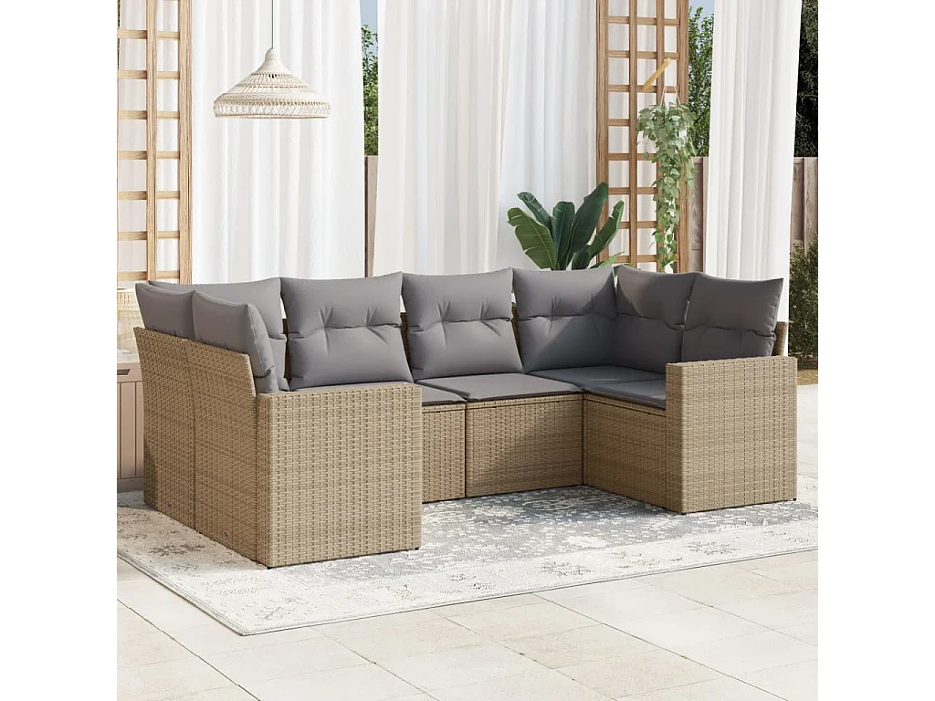 Salon de jardin avec coussins 6 pcs beige résine tressée