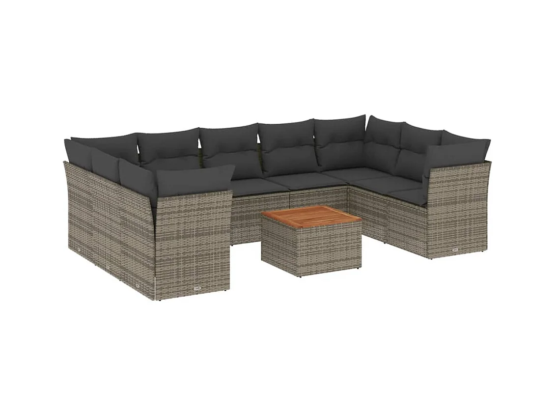 Salon de jardin avec coussins 10 pcs gris résine tressée