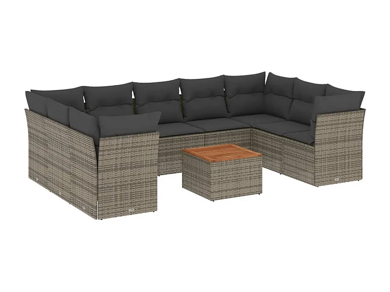 Salon de jardin avec coussins 10 pcs gris résine tressée