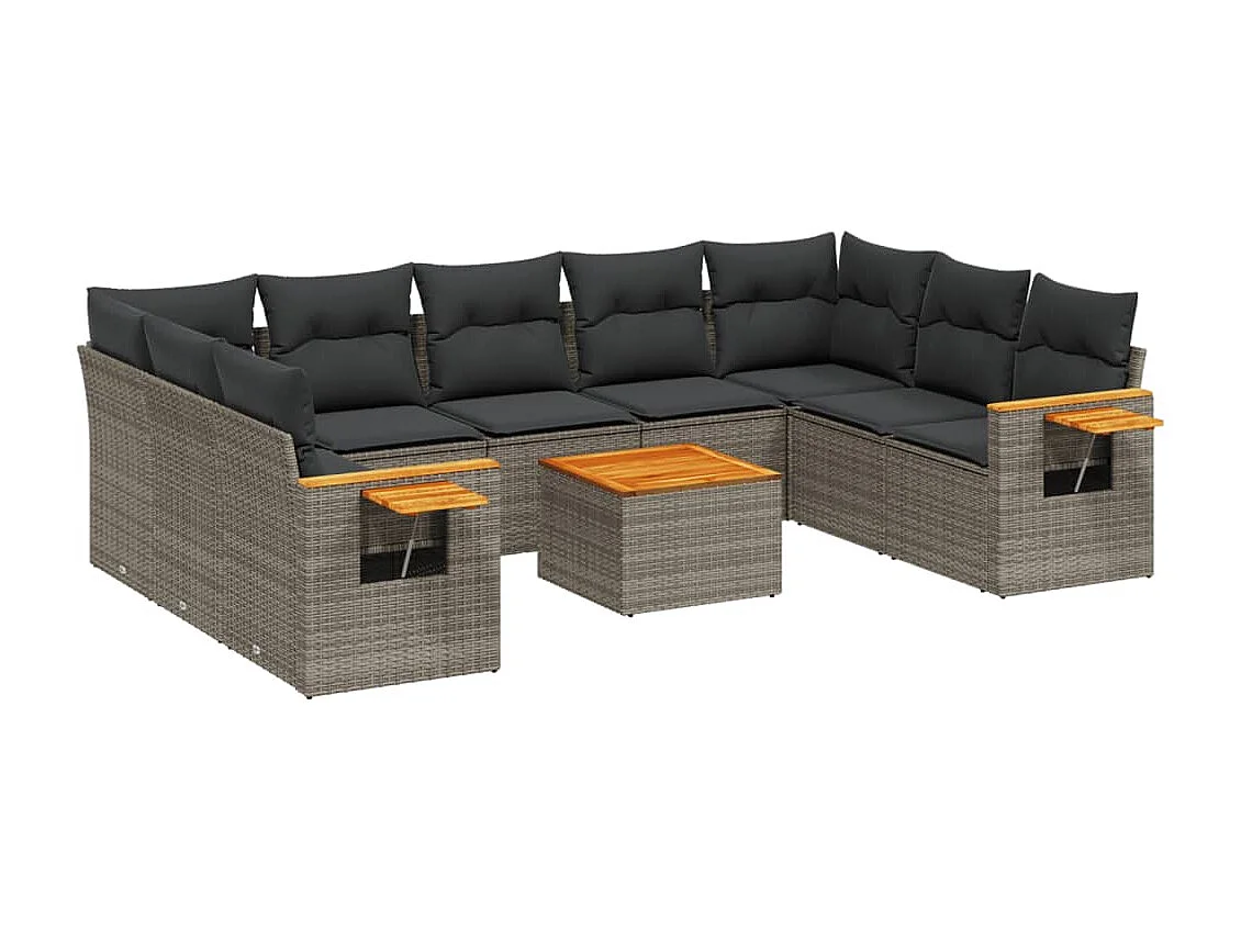 Salon de jardin avec coussins 10 pcs gris résine tressée