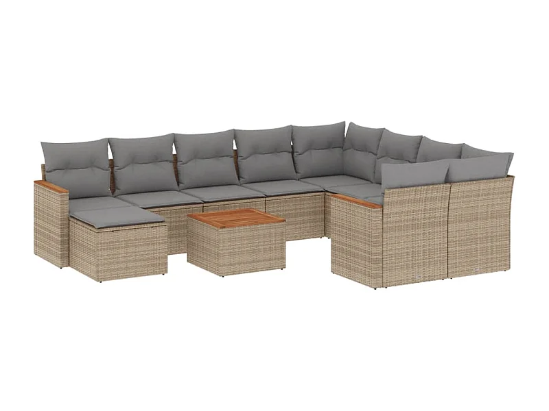 Salon de jardin 11 pcs avec coussins beige résine tressée