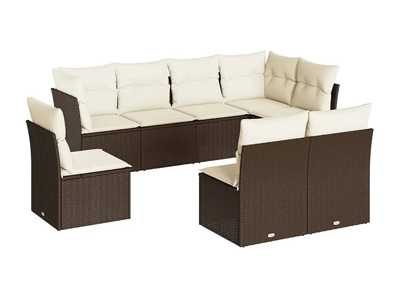 Salon de jardin 8 pcs avec coussins marron résine tressée