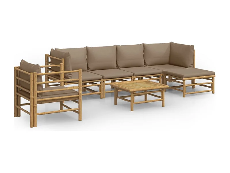 Salon de jardin 7 pcs avec coussins taupe bambou