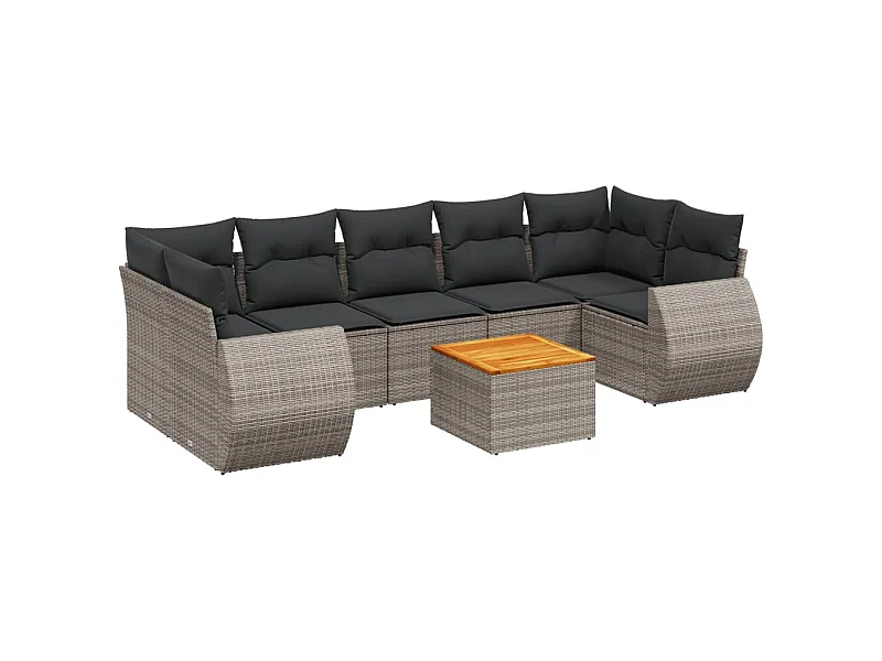 Salon de jardin 8 pcs avec coussins gris résine tressée