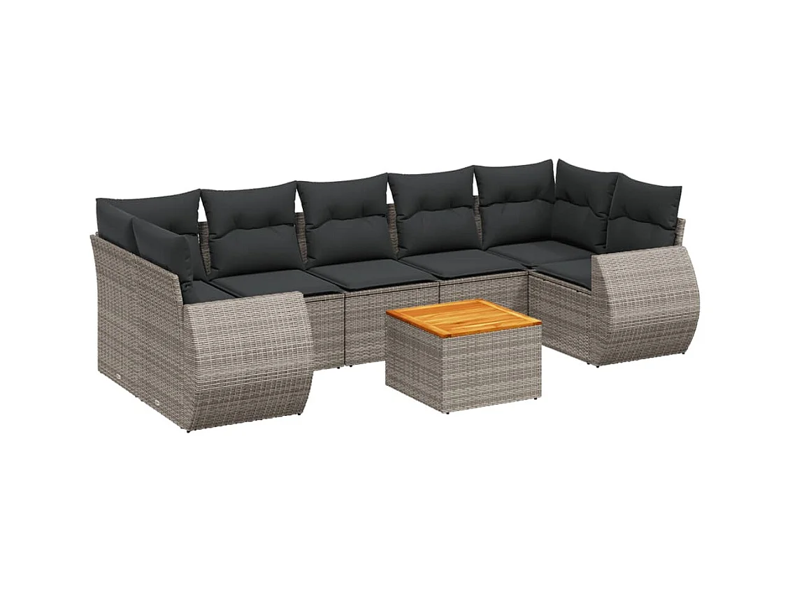 Salon de jardin 8 pcs avec coussins gris résine tressée